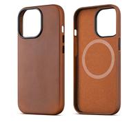maogoam Étui en cuir véritable Crazy Horse pour iPhone 14 Pro, compatible avec MagSafe, style Indiana-Jones, marron