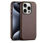 maogoam Étui en cuir véritable tanné végétal pour iPhone 15 Pro 6,1", compatible avec MagSafe, style élégant, rouge marron