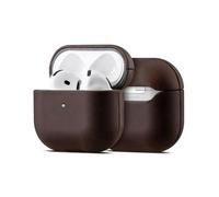 Maogoam Housse Cuir pour AirPods 4(4ᵉ Génération 2024) - Cuir de Vache Crazy Horse Vieilli à l'huile, LED Frontale Visible, Style Vintage Indiana-Jones - Marron Foncé