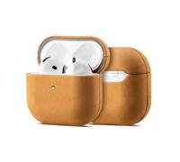 Maogoam Housse Cuir pour AirPods 4(4ᵉ Génération 2024) - Cuir de Vache Crazy Horse Vieilli à l'huile, LED Frontale Visible, Style Vintage Indiana-Jones - Marron