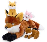 MaoGoLan 4 Pièces Peluche Renard 55cm - 1 Maman Renard avec 3 Bébés Couchés à l'Intérieur, Doudou Moelleux pour Câliner, Cadeau Anniversaire et Noël pour Garçons et Filles