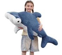 MaoGoLan Grande Peluche Requin 110cm - Requin Marteau Bleu Rayé, Doudou Coussin Géant, Cadeau Anniversaire et Noël pour Enfants et Adultes