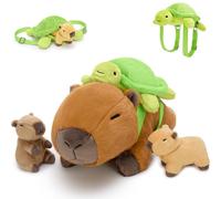 MaoGoLan Peluche Capybara 40cm, Maman Capybara Moelleuse avec 2 Bébés et Sac à Dos Tortue, Peluche à Câliner, Jouet Doux Enfant, Cadeau Anniversaire Fête