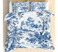 Maohryzed Housse de Couette 140x200 Motif of Toile de Jouy Parure de Lit Botanique Bleu Réversible 1 Personnes avec Fermeture éclair Housse de Couette en Microfibre avec 1 Taie d'oreiller 65x65 cm