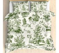 Maohryzed Housse de Couette 140x200 Toile de Jouy Vert Parure de Lit Ferme Française Réversible 1 Personnes avec Fermeture éclair Housse de Couette en Microfibre avec 1 Taie d'oreiller 65x65 cm