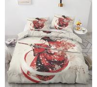 Maohryzed Housse de Couette 160x200 cm Samouraï Japonais, Parure de Lit Femme Kimono 2 Personne avec Fermeture Éclair, Parure Housse Couette Réversible en Microfibre avec 2 Taie d'oreiller 65x65 cm
