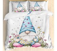 Maohryzed Housse de Couette 240x220 GNOME Mignon Parure de Lit Fleurs de Printemps Réversible 2 Personnes avec Fermeture éclair Housse de Couette en Microfibre avec 2 Taie d'oreiller 65x65 cm