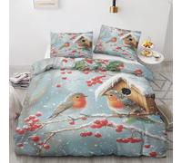 Maohryzed Housse de Couette 260x240 Oiseau d'hiver avec 2 Taies d'oreiller 65x65 cm, Baies de Noël Parure de Lit Réversible Respirant Microfibre Parure Couette avec Fermetures éclair
