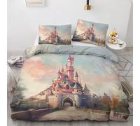 Maohryzed Housse de Couette Château Rose, Parure de Lit Conte de Fées 3 Pièces 240x220cm Sets, Housses de Couette Respirant Réversible avec 65x65cm Taie d'oreiller
