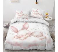 Maohryzed Housse de Couette Lapin Nuage, Parure de Lit Dessin Animé 140X200cm Enfant Déco, Ensemble de Literie en Microfibre Douce avec Fermeture Éclair, avec 1 Taie d'oreiller 65x65cm