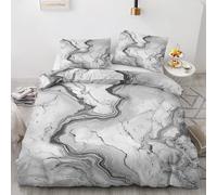 Maohryzed Housse de Couette Marbre Blanc Gris, Parure de Lit Géométrique Moderne 240X220cm Adulte Déco, Ensemble de Literie en Microfibre Douce avec Fermeture Éclair, avec 2 Taie d'oreiller 65x65cm