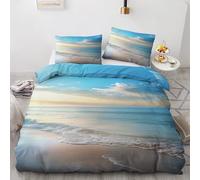 Maohryzed Housse de Couette Plage de L'océan Bleu, Parure de Lit Thème de L'Été 140X200cm Adulte Déco, Ensemble de Literie en Microfibre Douce avec Fermeture Éclair, avec 1 Taie d'oreiller 65x65cm