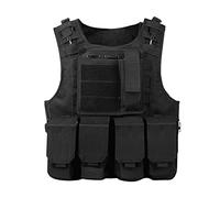Maoiut Gilet Tactique Adulte - Airsoft, Entraînement de Combat Modulaire, Militaire Réglable pour Jeux (Camouflage), Noir, Taille Unique