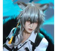 MAOMA Perruque Cosplay Anime,Arknights SilverAsh Perruque,Silver Gray Fluffy Long Perruque,avec Filet de Cheveux Gratuit,pour Fête Carnaval Halloween Perruques