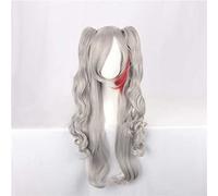 MAOMA Perruque Cosplay Anime,Azur Lane Prinz Eugen Perruque,Silver Gray Double Ponytail Long Curly Perruque,avec Filet de Cheveux Gratuit,pour Fête Carnaval Halloween Perruques