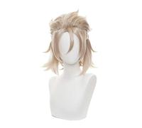 MAOMA Perruque Cosplay Anime,Genshin Impact Albedo Perruque,Short Blonde Fluffy Perruque,avec Filet de Cheveux Gratuit,pour Fête Carnaval Halloween Perruques