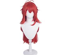 MAOMA Perruque Cosplay Anime，Genshin Impact Diluc Perruque，Red Long Fluffy Curly Perruque，avec Filet de Cheveux Gratuit，pour Fête Carnaval Halloween Perruques(Size:Style 1)