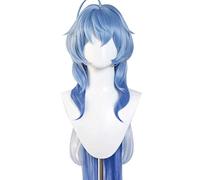 MAOMA Perruque Cosplay Anime，Genshin Impact Ganyu Perruque，Blue Fluffy Wave Long Perruque，avec Filet de Cheveux Gratuit，pour Fête Carnaval Halloween Perruques(Size:Style 1)