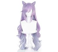 MAOMA Perruque Cosplay Anime，Genshin Impact Keqing Perruque，Purple Long Wavy Perruque，avec Filet de Cheveux Gratuit，pour Fête Carnaval Halloween Perruques