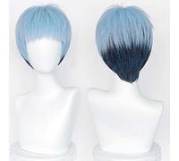 MAOMA Perruque Cosplay Anime，Tokyo Revengers Mitsuya Takashi Perruque，Blue Mixed Black Short Perruque，avec Filet de Cheveux Gratuit，pour Fête Carnaval Halloween Perruques