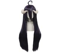 MAOMA Perruque Cosplay pour Overlord Albedo Cosplay Perruque，Anime Perruque Cosplay Anime Wig Homme Femme Cosplay Perruques Déguisements Halloween Black Purple Long Straight wig (Without Corners)