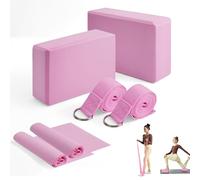 MAOMUN 6 Brique Yoga Brique De Yoga avec Elastique Musculation et Sangle | Antidérapants Ensemble Bloc Block Bloc Mousse, Doux Et Légers Kit pour Equilibre Etirement Pilates, Rose