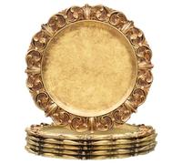 MAONAME Lot de 6 grandes assiettes en plastique doré antique avec bord en relief, 35,6 cm