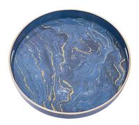 MAONAME Plateau décoratif Rond en Plastique avec poignées, Plateau de courtoisie marbré et Plateau de Table Basse pour Ottoman, Cuisine, Salle de Bain, Taille 33 cm, Bleu