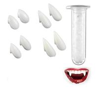 MaoNativey 4 Paires de Crocs de Vampire - Dents Pointues Loup-Garou (13/15/17/19mm) avec Adhésif Dentaire - Accessoire Halloween Effrayant - Fête Cosplay et Cinéma