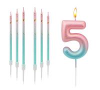 MaoNativey 7 Bougies d'anniversaire Chiffre 5, Dégradé Rose/Bleu avec Paillettes Or + 6 Bougies Bougies Minces, Décoration de Gâteau pour 5ème Anniversaire, Mariage & Fêtes