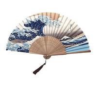 MaoNativey Éventail Pliant, Éventails Pliants en Bambou Paysage avec Gland pour Cadeaux et Décoration Murale, Éventail Japonais Wave Off Kanagawa Hand Fan