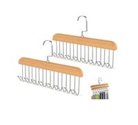 MaoNativey Lot de 2 Porte-Ceintures pour Armoire, Cintre Multifonction en Bois avec 8 Crochets, Organisateur Tournant 360°pour Ceintures, Cravates, Écharpes, Soutiens-Gorge & Maillots de Bain
