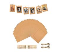 MaoNativey Lot de 20 Cadres Photo en Papier Kraft Écologique - Inclut Pinces en Bois Naturel et Corde de Chanvre, Pour Photos 15x10 cm,Décoration Mural pour Salon, Bureau, Chambre et Salle à Manger