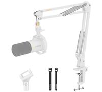 MAONO Bras Micro, Bras de Micro métallique réglable pour podcasts, jeux, streaming et enregistrement, avec pince de bureau, 3/8'' vers 5/8'' Vis Adaptateur,BA20 Blanc