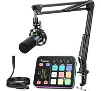 MAONO Kit Streaming Gaming: Interface Audio Mixeur et Microphone Dynamique XLR avec RGB et Réduction de Bruit - MaonoCaster PD200XS & G1 NEO