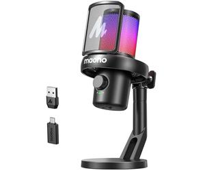 MAONO Micro Gaming sans Fil pour PC, Microphone USB avec Changeur de Voix IA, Suppression du Bruit, EQ Personnalisé, éclairage RVB Réglable pour Jeux, Podcasts, Streaming, DM40 Noir