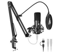 MAONO Microphone à condensateur XLR/USB : 192 kHz/24 bits Plug & Play PC PC Podcast Kit de microphone en métal cardioïde avec logiciel, chipset sonore professionnel pour enregistrement, studio, chant