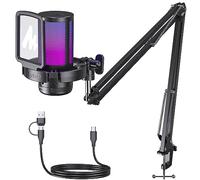 MAONO USB Micro Gaming, RGB Condensateur Microphone avec réduction du Bruit/Muet/Gain/Moniteur/Bras Micro, pour Enregistrement, Streaming, Postcast, Discord, Ordinateur, Compatible avec Mac, PS4&5