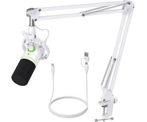 MAONO XLR/USB Dynamiques Micro Kit, PC Podcast Micro avec bras, Logiciel, Mute, Bouton de gain, Contrôle du volume, Microphone pour Streaming, Gaming, PS4/PS5, Doublage, Enregistrement (PD200XS Blanc)