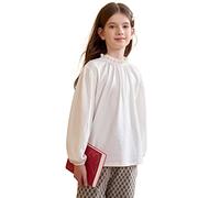 maoo garden Filles Ruffle T-Shirt Long Sleeve Knitted Tops Lumière Été Blouse 2226 Blanc 5-6Y
