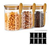 MAOOY Lot de 3 bocaux de conservation avec couvercle,800ml parfaits pour le stockage de flocons d'avoine, yaourt, thé, congeé, céréales, grains de café, avec cuillères en bois, rangement en