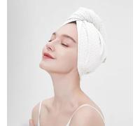 MAOPAOBEAUTY Serviette à cheveux pour femme - Turban à cheveux longs et épais - Super absorbante - Blanc gaufré - Séchage rapide - Avec bouton