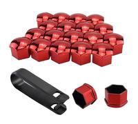 MAOQYE Lot de 20 cache-écrous de roue universels avec outil de démontage pour voitures, capuchons de écrous de roue hexagonaux (rouge, 17 mm)