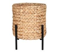AltoBuy Maori - Cache-Pot Tressé en Jacinthe d'eau Naturelle Support en Métal Noir