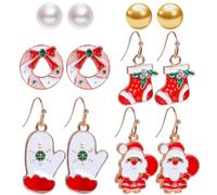 MAOSHYMS 6 Paires de Boucles d’Oreilles de Noël, Boucles D'oreilles Pendantes avec Père Noël, Bonhomme de Neige et Sapin, Bijoux de Noëls pour Femmes et Filles, Cadeau de Fête (B)