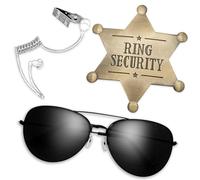 MAOSHYMS Accessoires de Costume d'Espion,Accessoires de Costume d'Agent Secret,Lunettes de Soleil Noires,Écouteurs,Badge Shérif