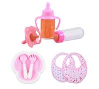 MAOSHYMS Ensemble De Jouets De Poupée,8 Pièces Accessoire Poupee Biberon à Lait Magique,Tétine,Assiette de Diner,Cuillère,Bavoir, Fourchette, Accessoire Poupee