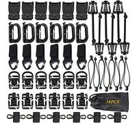 MAOTN Lot de 50 Clips équipement Tactique Molle extérieur,Crochet de Verrouillage à Anneau en D,Boucle dominante Cordon élastique,Boucle de Tuyau de Verrouillage,pour Cyclisme,Black,50pcs