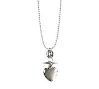 Maouira Chaîne de cou avec pendentif cœur en acier inoxydable | Bijoux rétro ton argent, option à porter seul, collier superposé, détail de tenue de trajet, habillage de rue