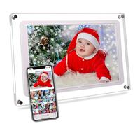 Maovz Cadre photo numérique Wi-Fi 10,1" avec application Frameo, design de cadre en acrylique, 32 Go de stockage, écran tactile IPS, rotation automatique, partage facile via application (10,1 pouces